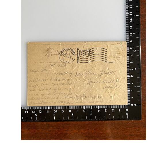 Antique 1909 Ephemera Embossed Posted Signed Postcard Lilies Floral Best Wishes - Picture 6 of 8